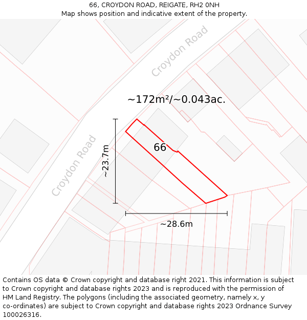 66, CROYDON ROAD, REIGATE, RH2 0NH: Plot and title map