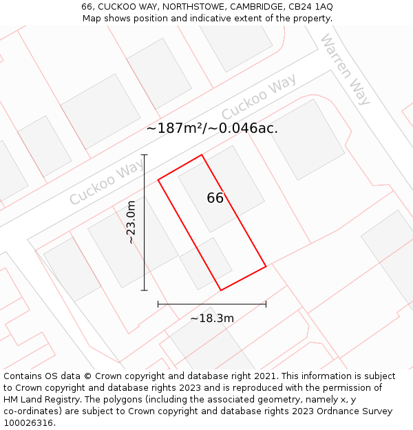 66, CUCKOO WAY, NORTHSTOWE, CAMBRIDGE, CB24 1AQ: Plot and title map