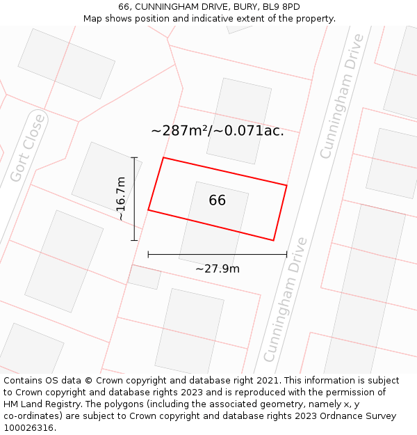 66, CUNNINGHAM DRIVE, BURY, BL9 8PD: Plot and title map