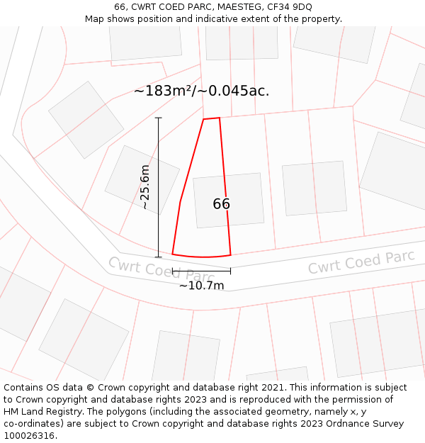 66, CWRT COED PARC, MAESTEG, CF34 9DQ: Plot and title map