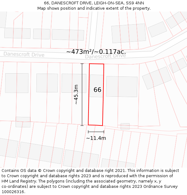 66, DANESCROFT DRIVE, LEIGH-ON-SEA, SS9 4NN: Plot and title map