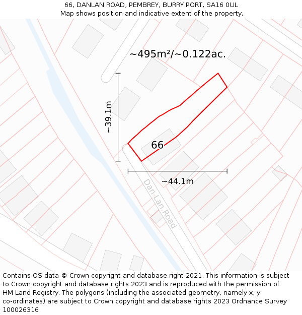 66, DANLAN ROAD, PEMBREY, BURRY PORT, SA16 0UL: Plot and title map
