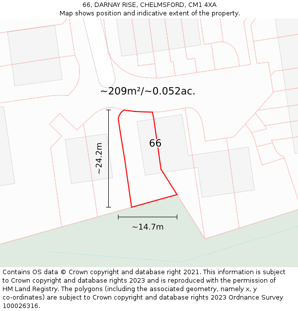 66, DARNAY RISE, CHELMSFORD, CM1 4XA: Plot and title map