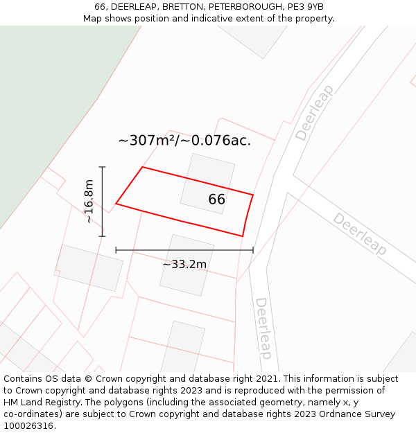 66, DEERLEAP, BRETTON, PETERBOROUGH, PE3 9YB: Plot and title map