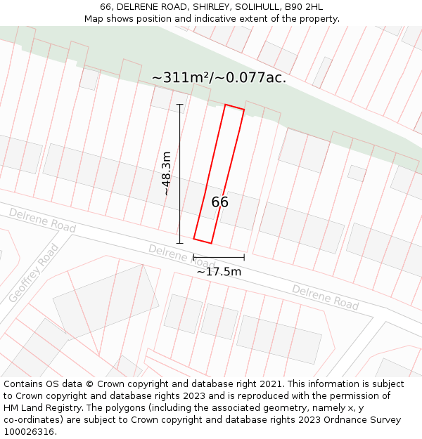 66, DELRENE ROAD, SHIRLEY, SOLIHULL, B90 2HL: Plot and title map