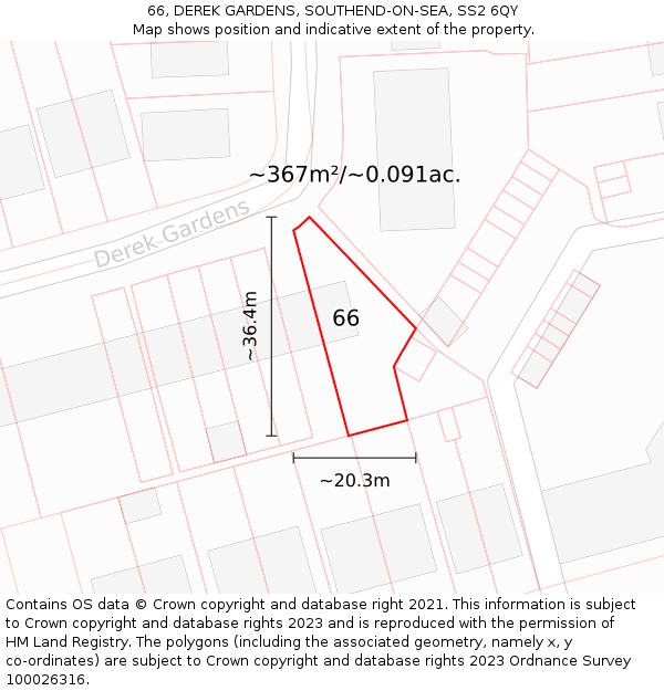 66, DEREK GARDENS, SOUTHEND-ON-SEA, SS2 6QY: Plot and title map