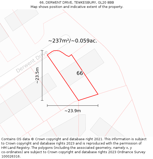66, DERWENT DRIVE, TEWKESBURY, GL20 8BB: Plot and title map
