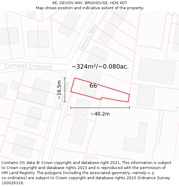 66, DEVON WAY, BRIGHOUSE, HD6 4DT: Plot and title map