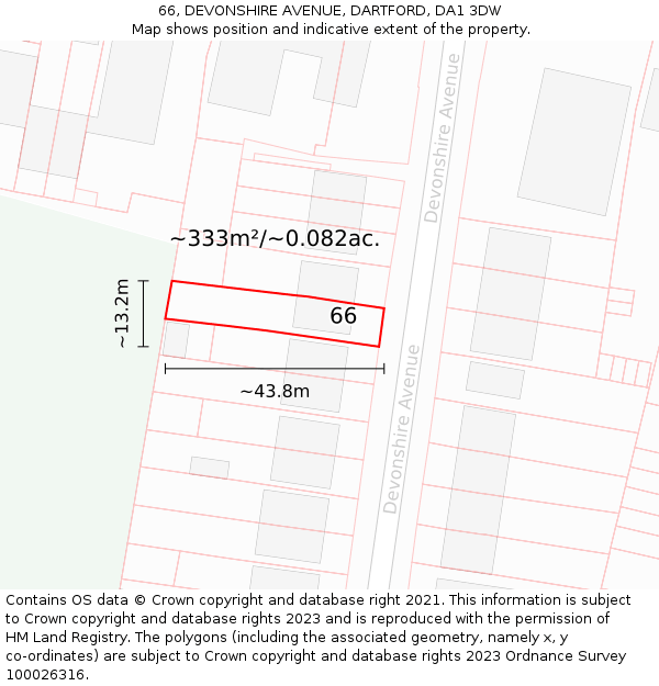 66, DEVONSHIRE AVENUE, DARTFORD, DA1 3DW: Plot and title map