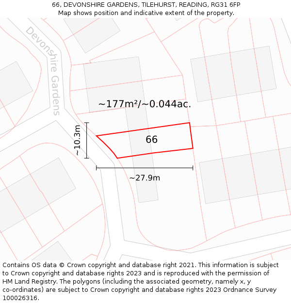 66, DEVONSHIRE GARDENS, TILEHURST, READING, RG31 6FP: Plot and title map