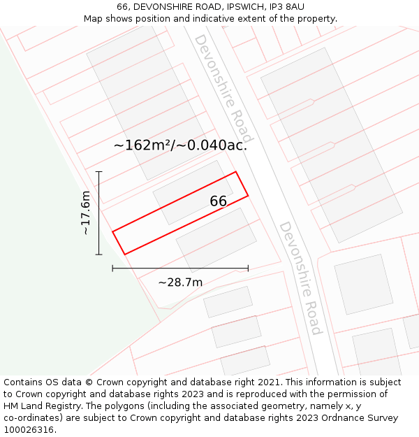 66, DEVONSHIRE ROAD, IPSWICH, IP3 8AU: Plot and title map
