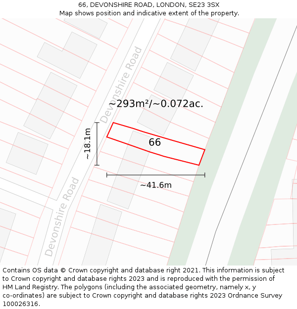 66, DEVONSHIRE ROAD, LONDON, SE23 3SX: Plot and title map