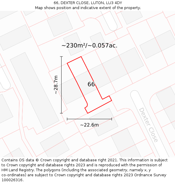 66, DEXTER CLOSE, LUTON, LU3 4DY: Plot and title map