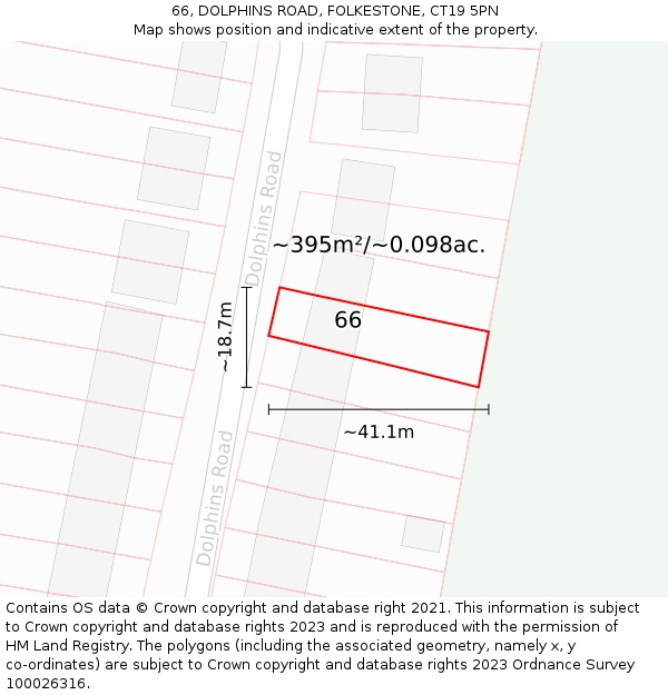 66, DOLPHINS ROAD, FOLKESTONE, CT19 5PN: Plot and title map