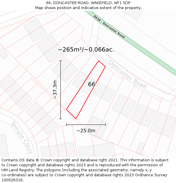66, DONCASTER ROAD, WAKEFIELD, WF1 5DP: Plot and title map