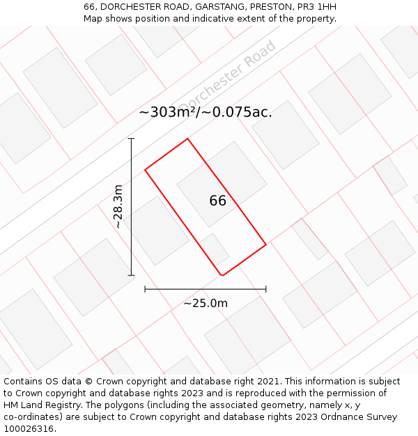 66, DORCHESTER ROAD, GARSTANG, PRESTON, PR3 1HH: Plot and title map