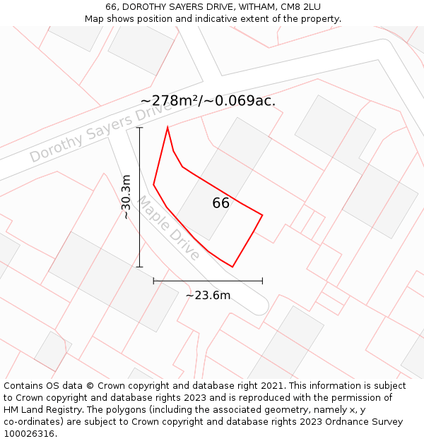 66, DOROTHY SAYERS DRIVE, WITHAM, CM8 2LU: Plot and title map