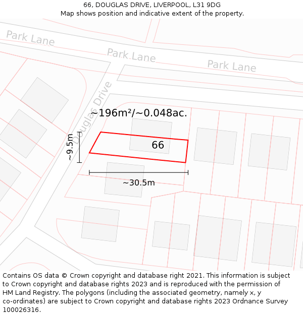 66, DOUGLAS DRIVE, LIVERPOOL, L31 9DG: Plot and title map