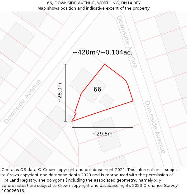 66, DOWNSIDE AVENUE, WORTHING, BN14 0EY: Plot and title map