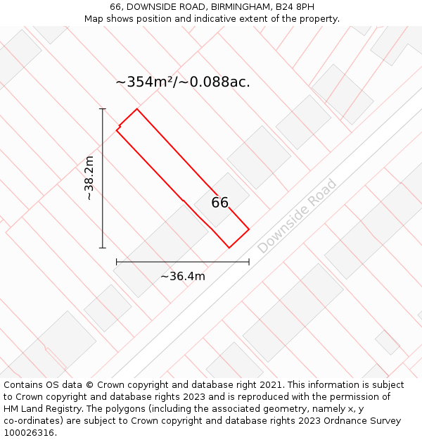 66, DOWNSIDE ROAD, BIRMINGHAM, B24 8PH: Plot and title map