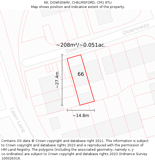 66, DOWNSWAY, CHELMSFORD, CM1 6TU: Plot and title map