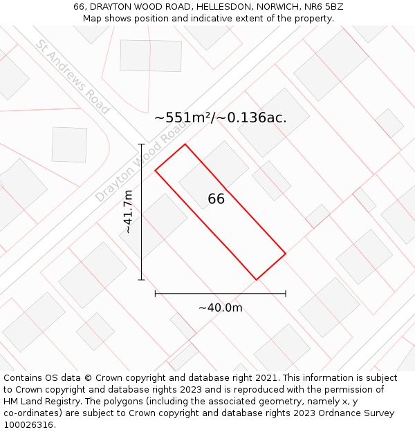 66, DRAYTON WOOD ROAD, HELLESDON, NORWICH, NR6 5BZ: Plot and title map