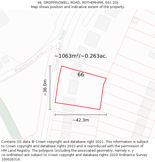 66, DROPPINGWELL ROAD, ROTHERHAM, S61 2DJ: Plot and title map