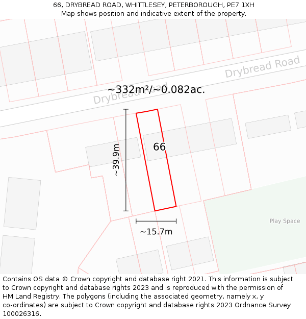 66, DRYBREAD ROAD, WHITTLESEY, PETERBOROUGH, PE7 1XH: Plot and title map