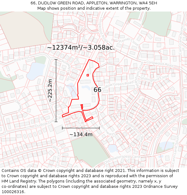 66, DUDLOW GREEN ROAD, APPLETON, WARRINGTON, WA4 5EH: Plot and title map