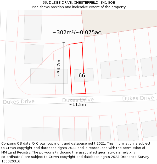 66, DUKES DRIVE, CHESTERFIELD, S41 8QE: Plot and title map