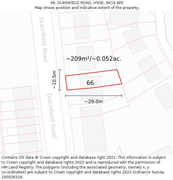 66, DUKINFIELD ROAD, HYDE, SK14 4PE: Plot and title map
