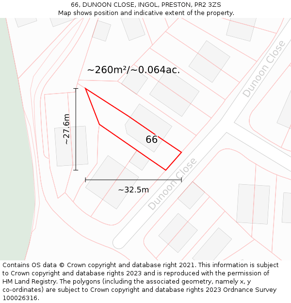 66, DUNOON CLOSE, INGOL, PRESTON, PR2 3ZS: Plot and title map