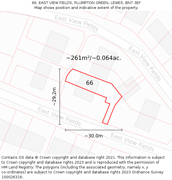 66, EAST VIEW FIELDS, PLUMPTON GREEN, LEWES, BN7 3EF: Plot and title map