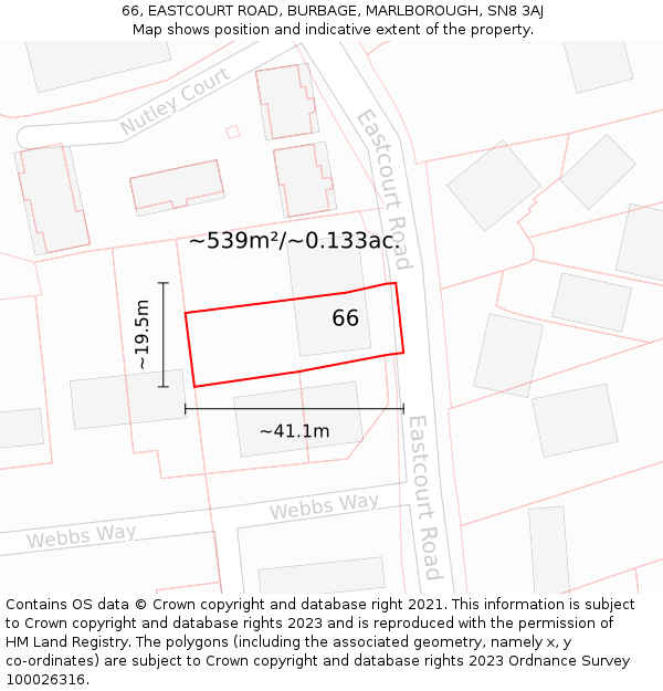 66, EASTCOURT ROAD, BURBAGE, MARLBOROUGH, SN8 3AJ: Plot and title map