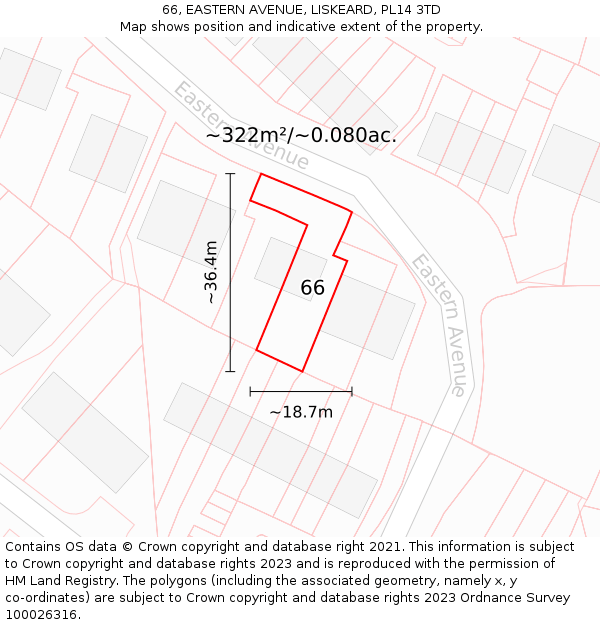 66, EASTERN AVENUE, LISKEARD, PL14 3TD: Plot and title map