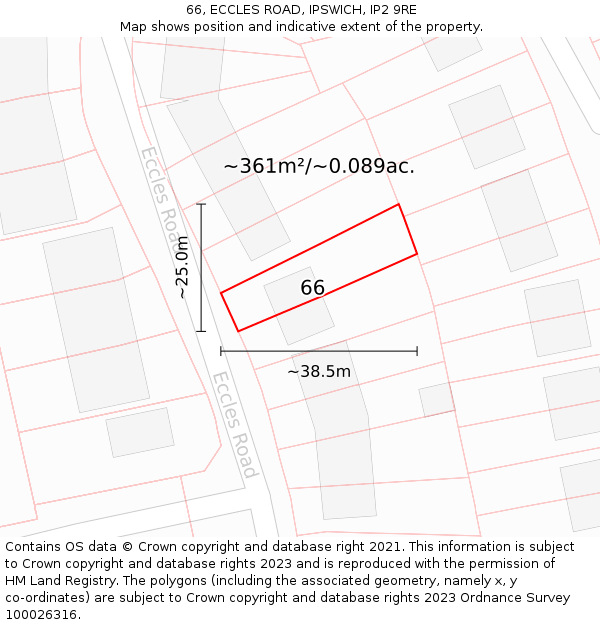 66, ECCLES ROAD, IPSWICH, IP2 9RE: Plot and title map