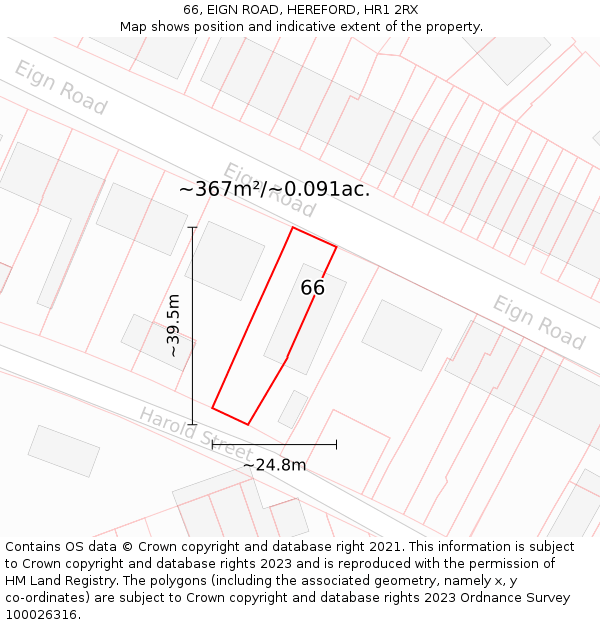 66, EIGN ROAD, HEREFORD, HR1 2RX: Plot and title map