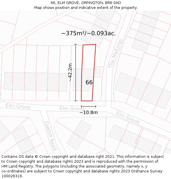 66, ELM GROVE, ORPINGTON, BR6 0AD: Plot and title map