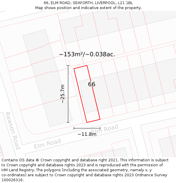 66, ELM ROAD, SEAFORTH, LIVERPOOL, L21 1BL: Plot and title map