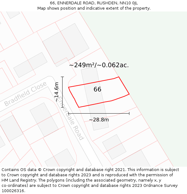 66, ENNERDALE ROAD, RUSHDEN, NN10 0JL: Plot and title map