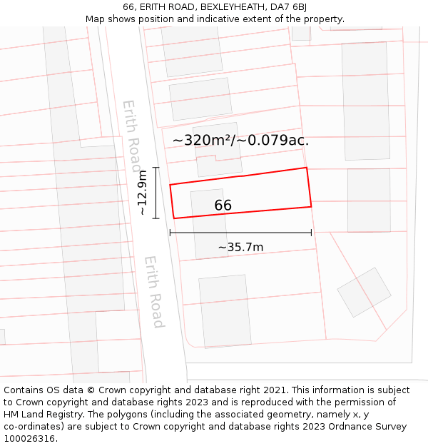 66, ERITH ROAD, BEXLEYHEATH, DA7 6BJ: Plot and title map