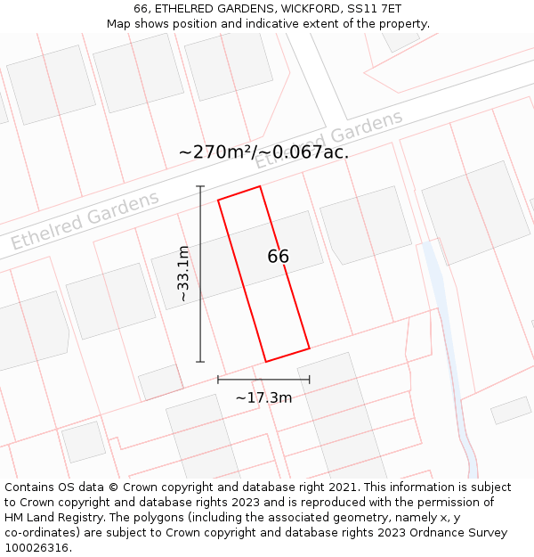 66, ETHELRED GARDENS, WICKFORD, SS11 7ET: Plot and title map