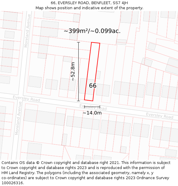 66, EVERSLEY ROAD, BENFLEET, SS7 4JH: Plot and title map