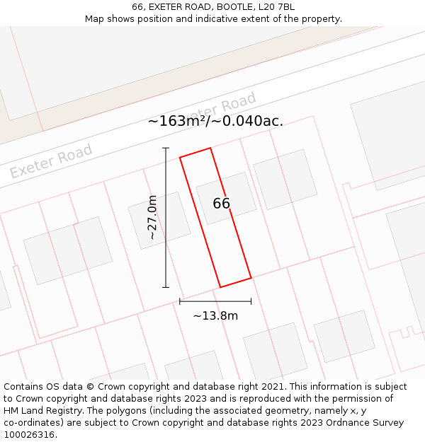 66, EXETER ROAD, BOOTLE, L20 7BL: Plot and title map