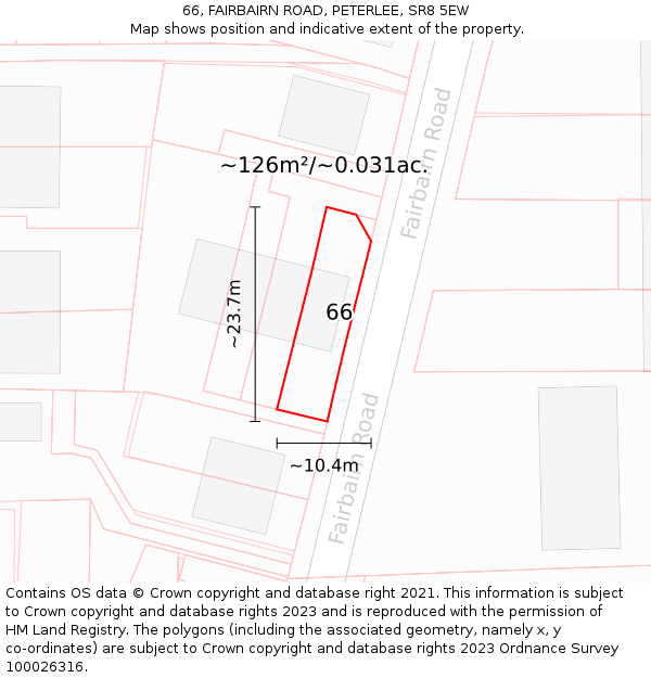 66, FAIRBAIRN ROAD, PETERLEE, SR8 5EW: Plot and title map