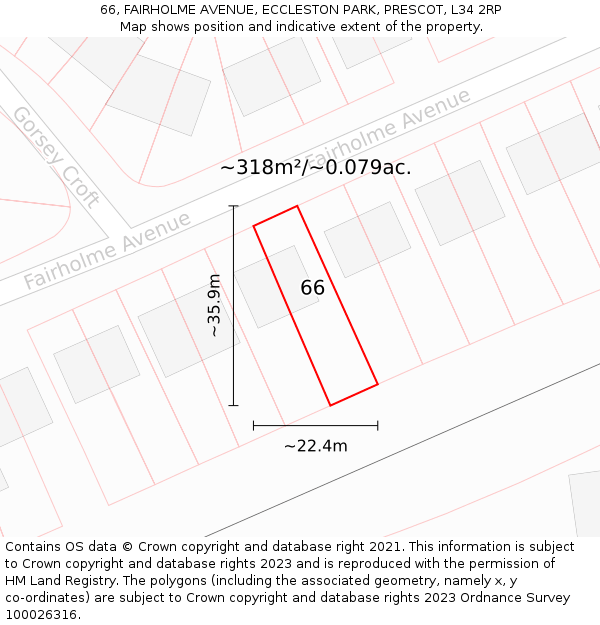 66, FAIRHOLME AVENUE, ECCLESTON PARK, PRESCOT, L34 2RP: Plot and title map