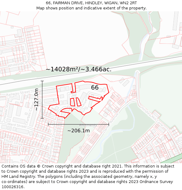 66, FAIRMAN DRIVE, HINDLEY, WIGAN, WN2 2RT: Plot and title map