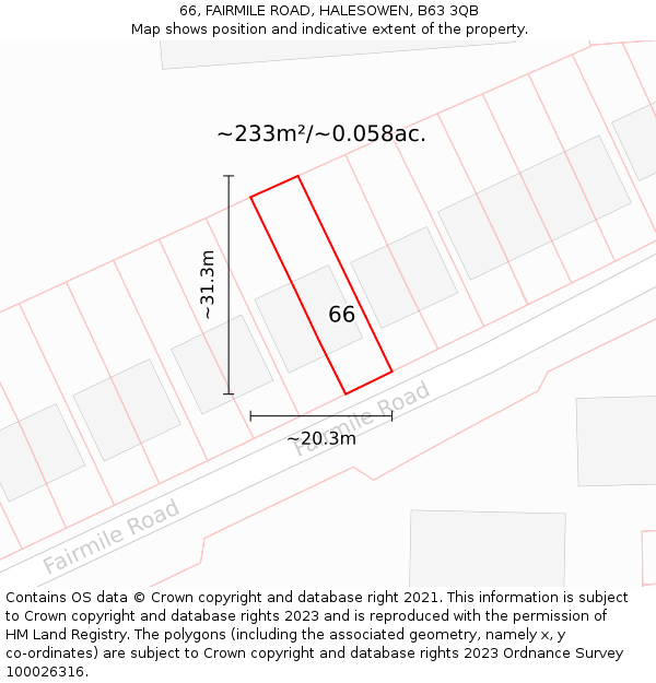 66, FAIRMILE ROAD, HALESOWEN, B63 3QB: Plot and title map