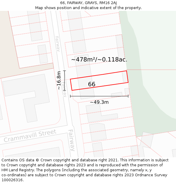 66, FAIRWAY, GRAYS, RM16 2AJ: Plot and title map