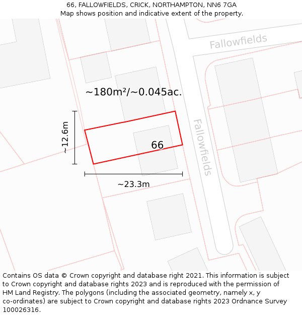 66, FALLOWFIELDS, CRICK, NORTHAMPTON, NN6 7GA: Plot and title map